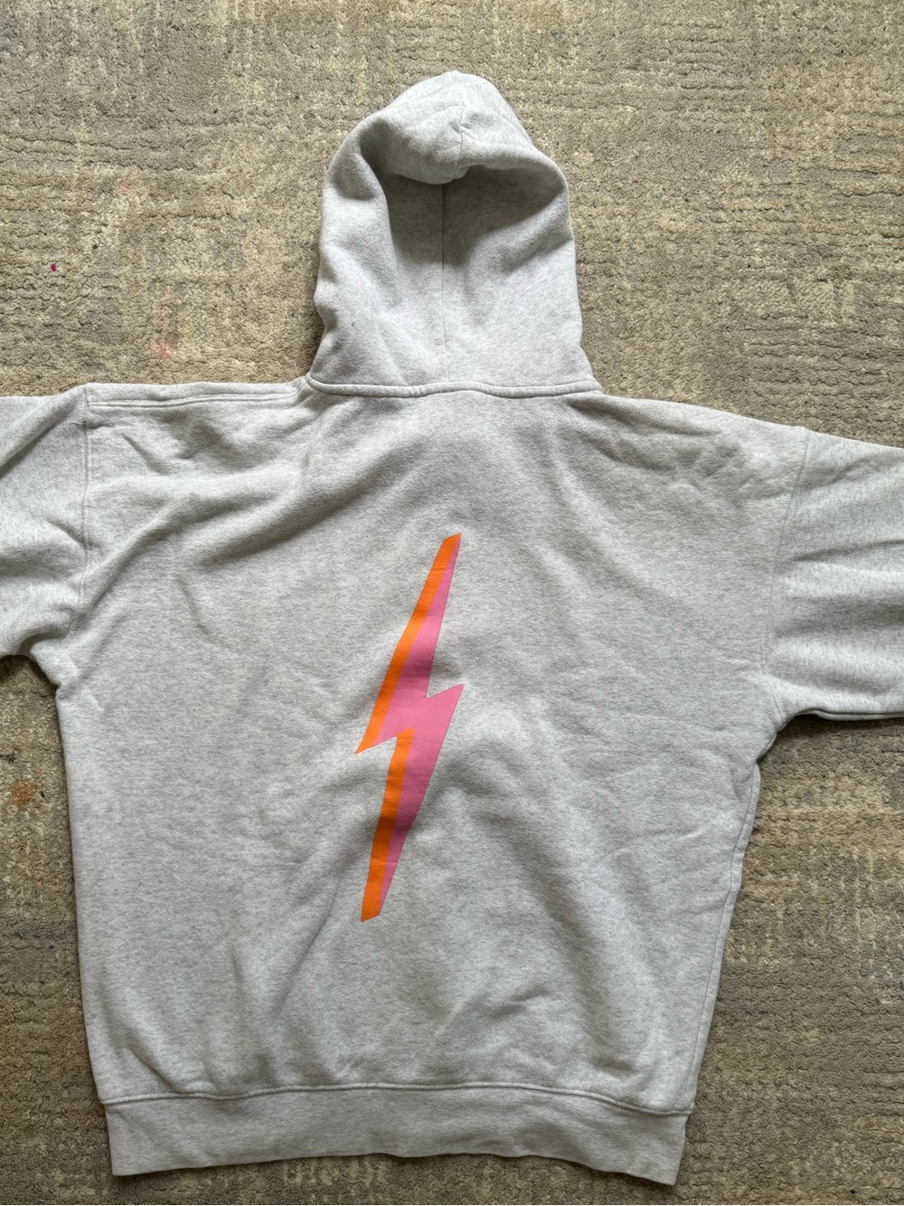 womans Gray Hoodie with Pink & Orange Bolt Graphic